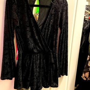 Black burnout velvet romper for teen.
